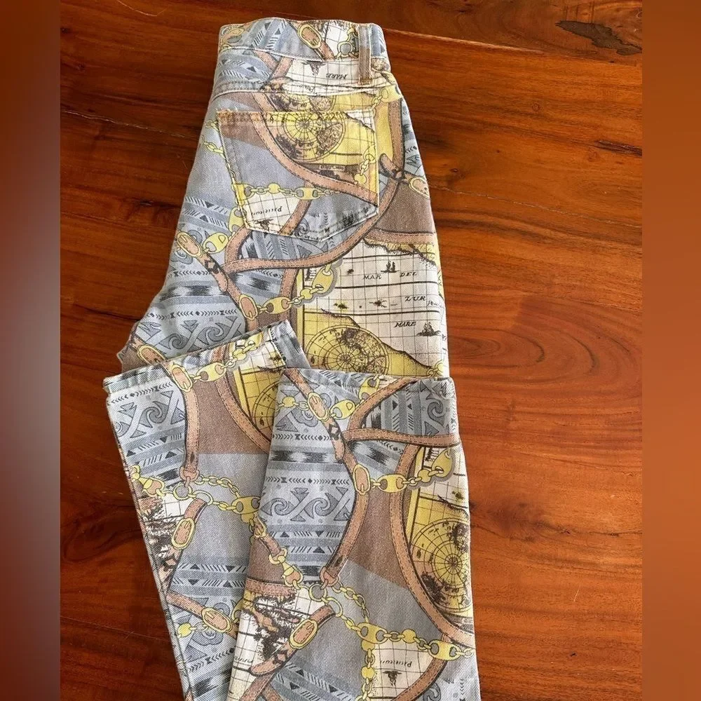 Moda Int’l graphics map denim jeans high waisted sz 12